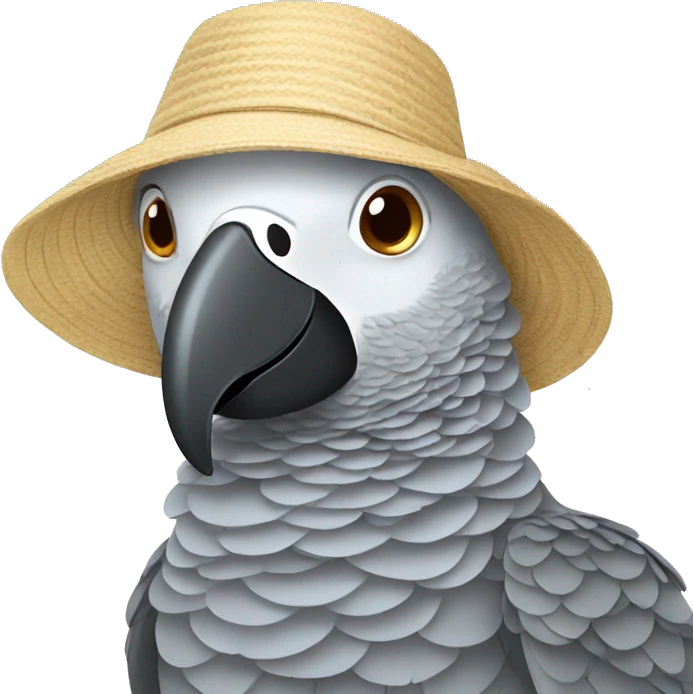 African grey with beach hat emoji