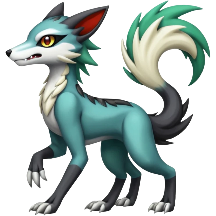 Meloetta-Vernid-Poochyena-Sergal-Protogen-hybrid-fusion-Fakémon-creature, full body emoji