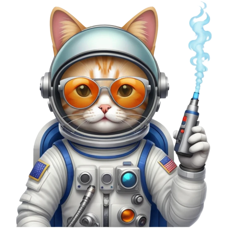 Cat wearing sunglasses in spacesuit with vape emoji