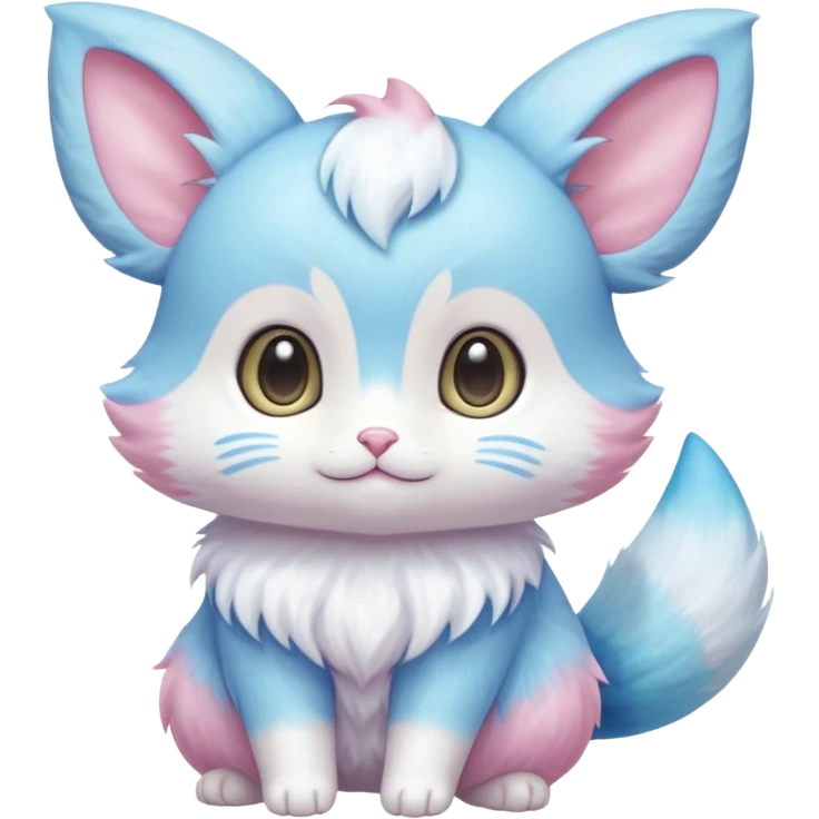 Cute kawaii fluffy big-eyed anime-styled floofy floofy Pastel Gradients Shiny silky realistic smooth soft innocent Mew-Minccino-Delcatty-Pachirisu-fusion emoji