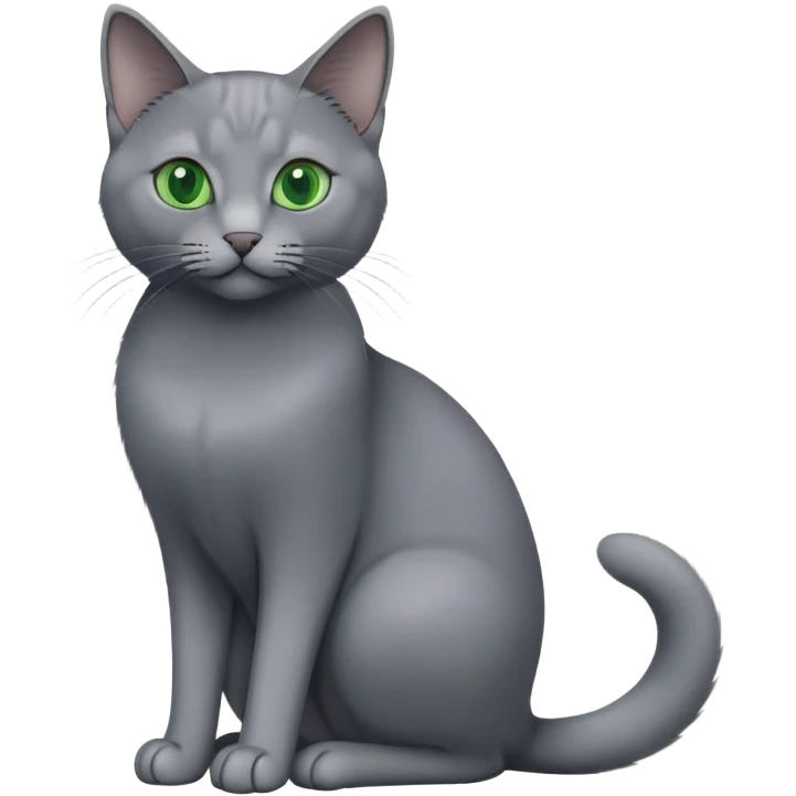 Russian blue cat sitting up with green eyes emoji