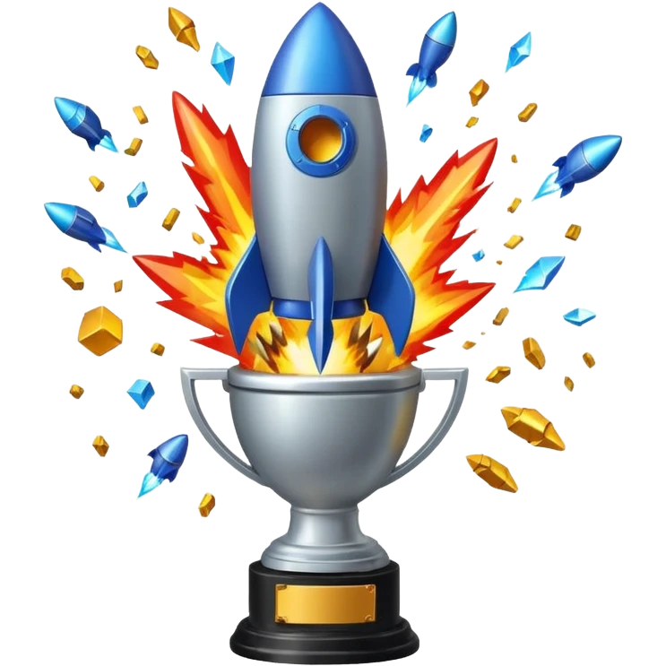 Rocket exploding into a trophy emoji