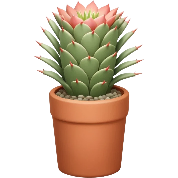 A ceramic pot in a pastel terracotta color, shaped like a cylinder, the pot is tall and contains an Acanthocalycium Glaucum cactus plant. emoji