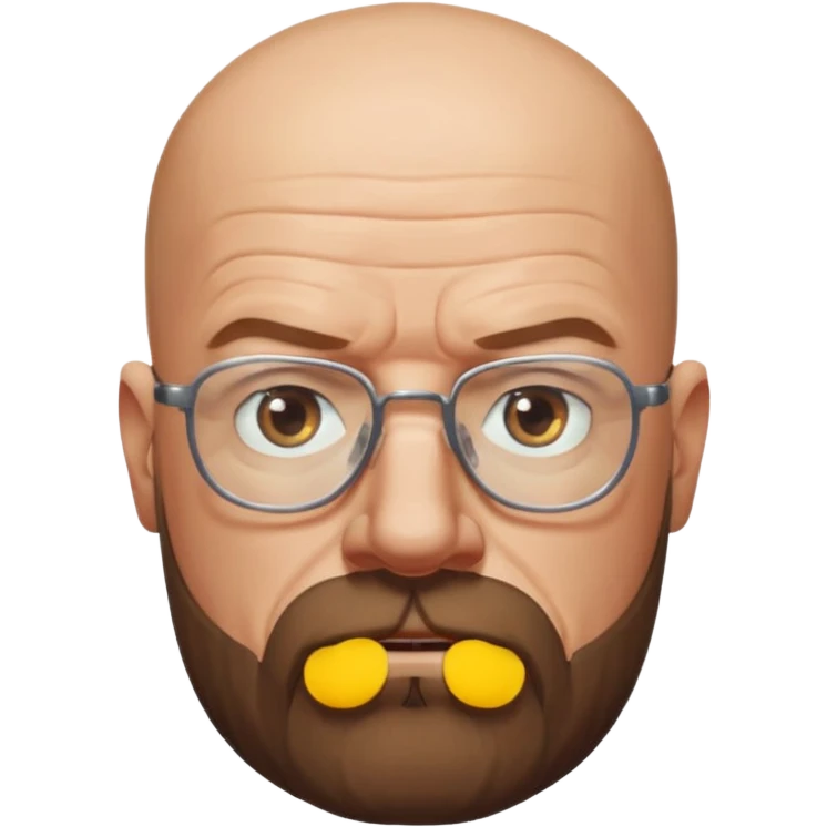 Walter White from Breaking Bad, bald, wearing glasses and beard, serious expression emoji
