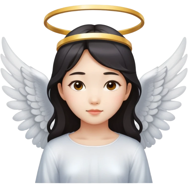Asian girl with angel wings and halo emoji
