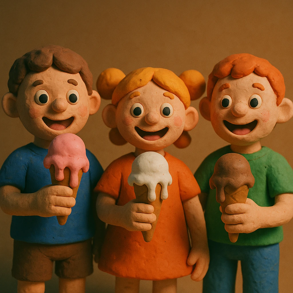 happy children with melting ice cream cones emoji