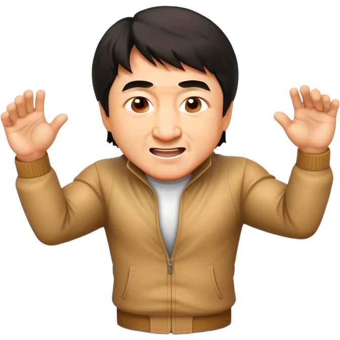 Cinematic Realistic Jackie Chan Pop Culture Emoji, depicted with playful agility and charismatic charm rendered with lifelike textures and vibrant, action‚Äêpacked lighting. emoji