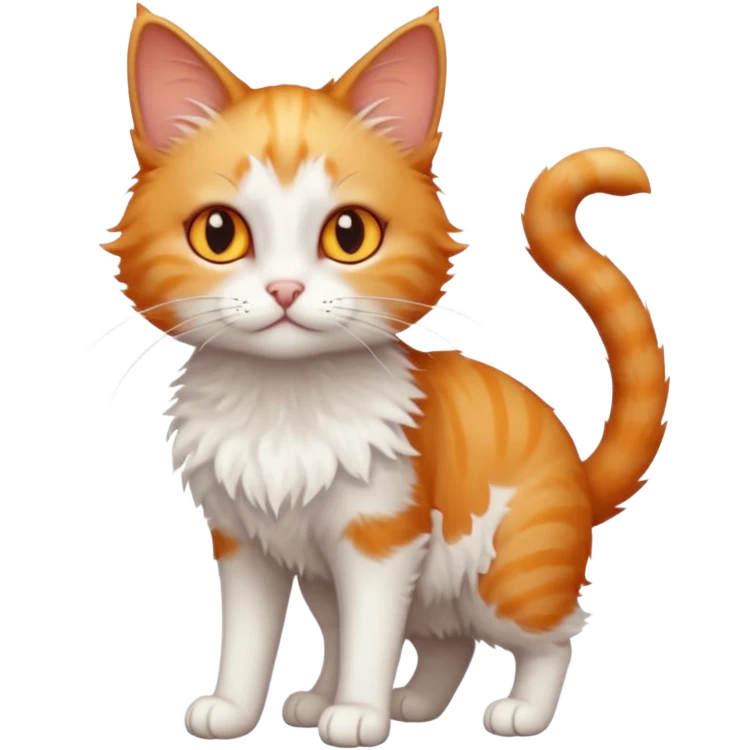full body of tiny + skinny ginger and white cat with deep orange eyes emoji
