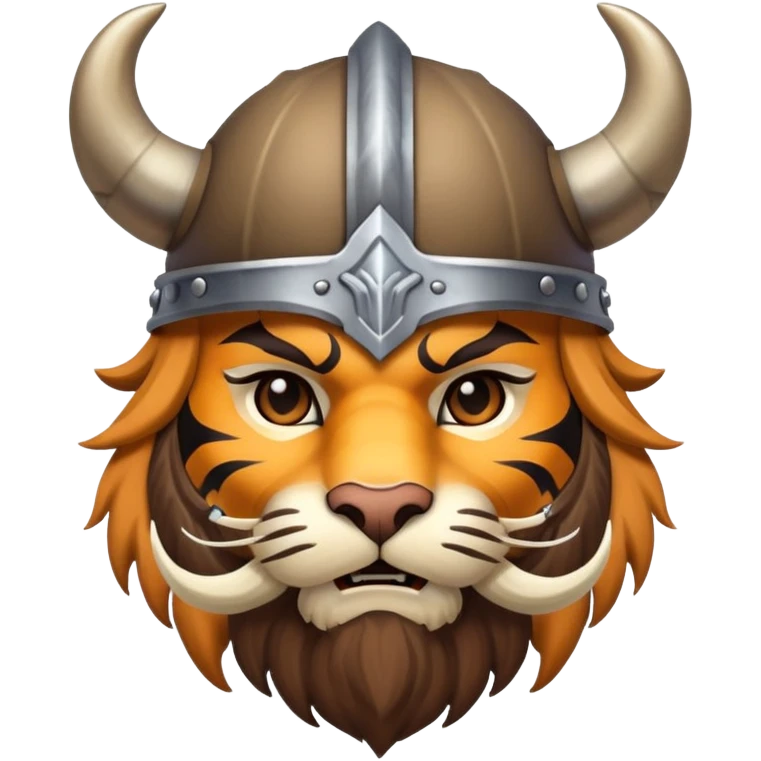 viking tiger face with horned helmet and beard for Twitch emote emoji