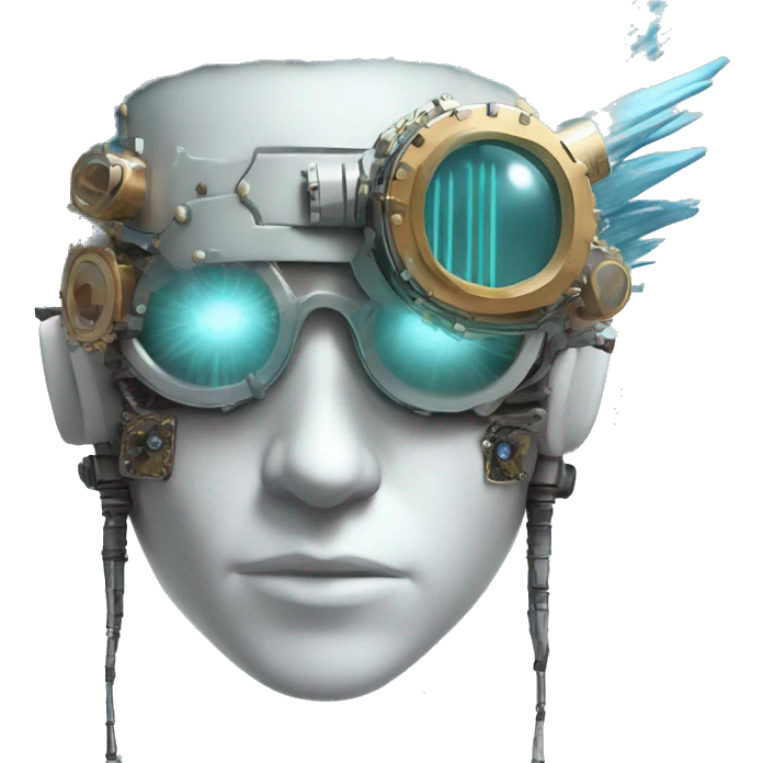 Pastel blue Mohawk cyborg head with silver steampunk goggles and circuits emoji