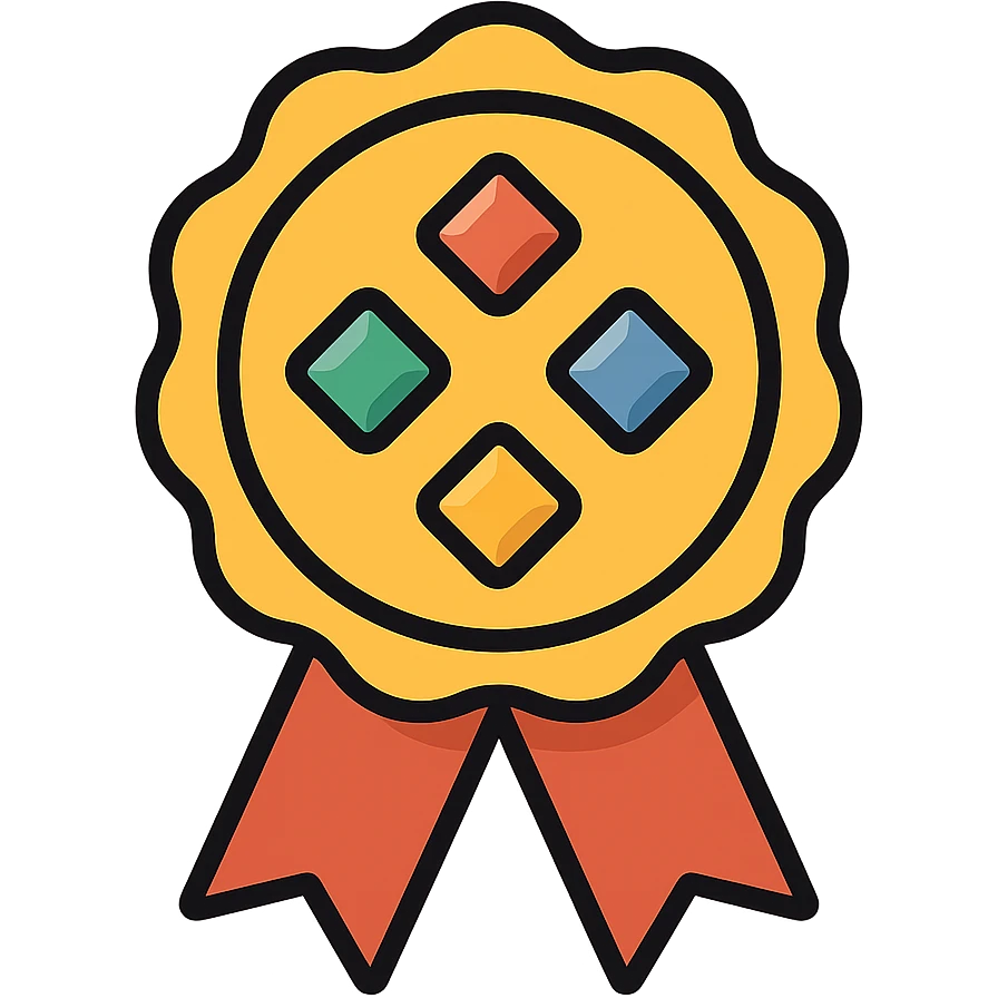 vector icon of a gold guarantee seal award with colorful gems, elegant and minimalist flat design, isolated on white, award badge style, 2D flat vector, trending icon look, soft shadows, no text, commercial use emoji