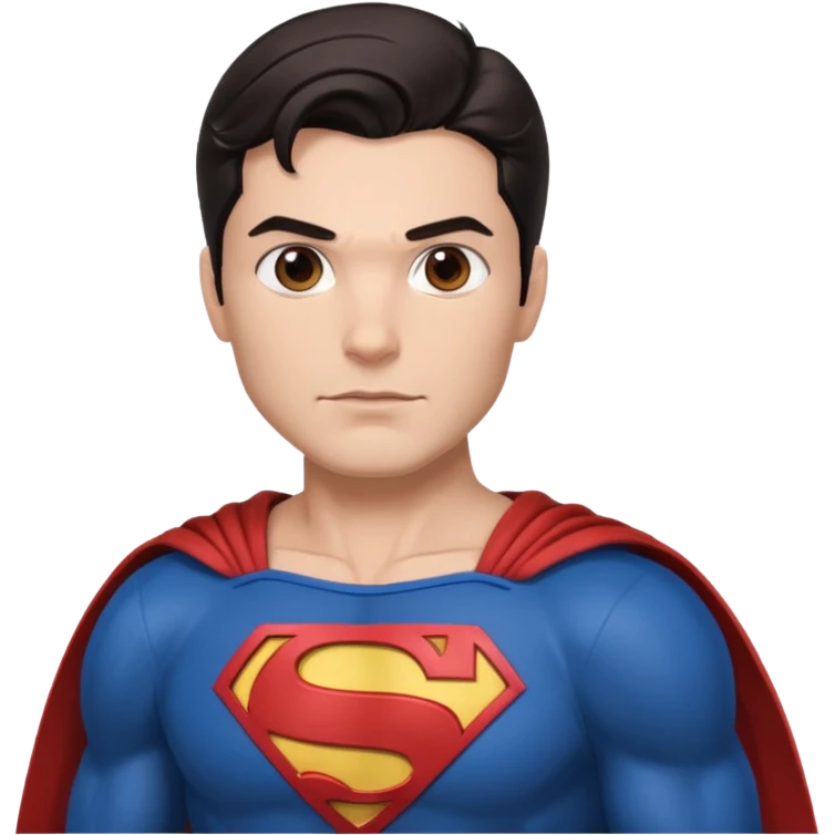 Make a man with brown eyes and dark hair in a Superman costume emoji