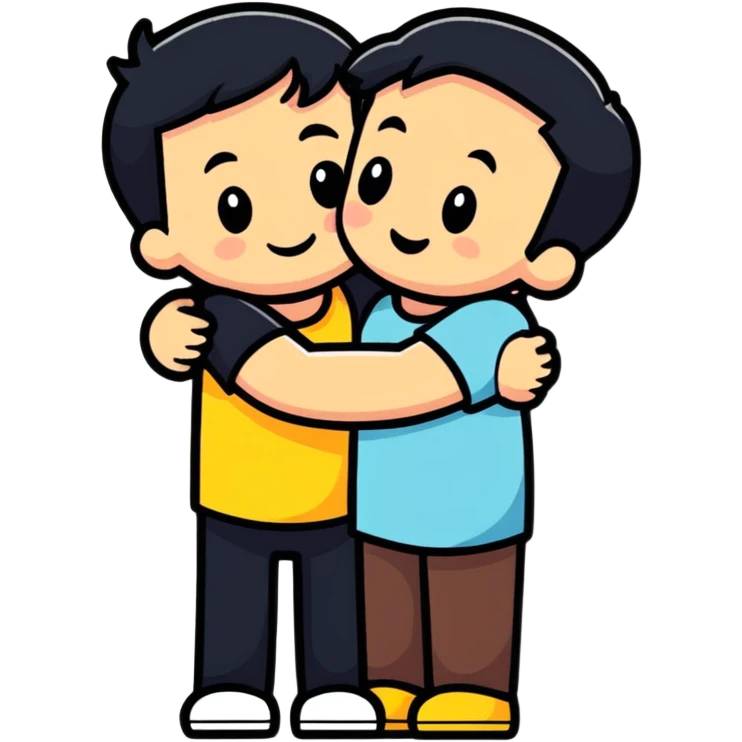 a person hugging someone named George, cartoonish sticker style emoji
