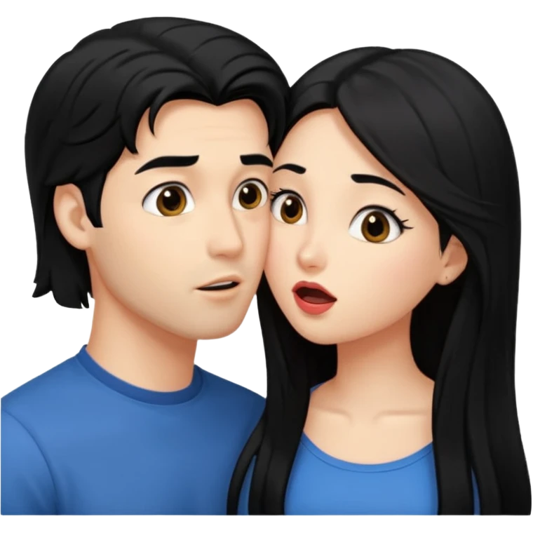 a handsome man with black hair tries to kiss a cute woman who has long black hair emoji