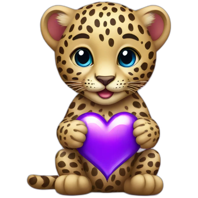 Baby leopard holding a purple heart  emoji