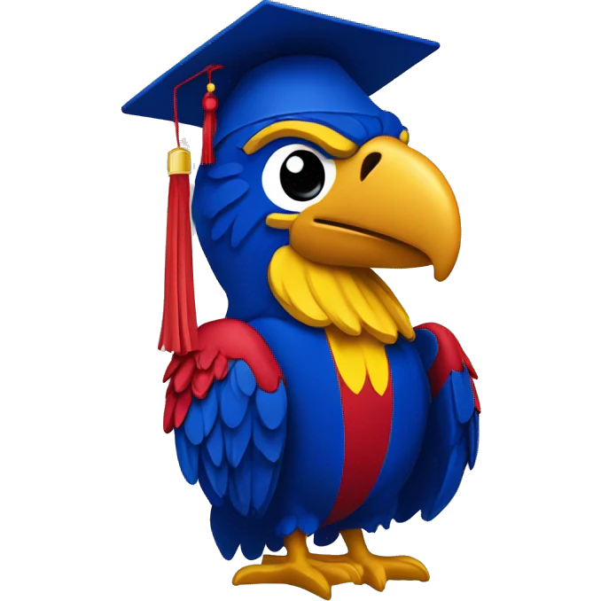 kansas jayhawk logo with grad cap emoji