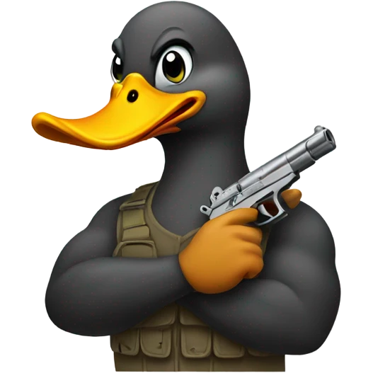 Duck has muscles with a gun emoji