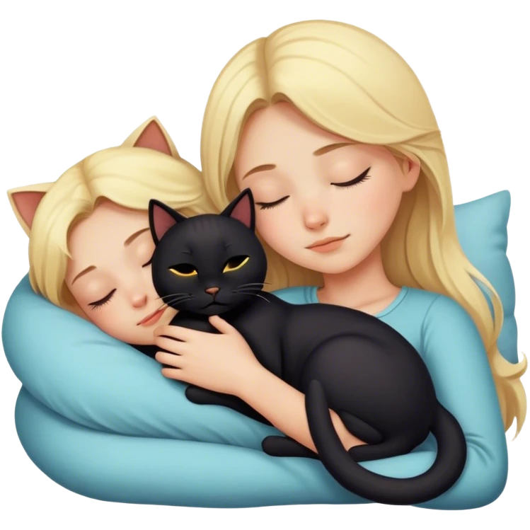 Blonde girl sleeping with black cat emoji