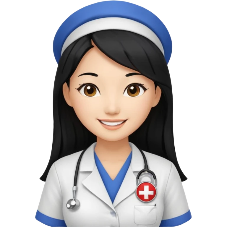 Beautiful Asian nurse with large breasts with long black hair sexy pose sfw emoji