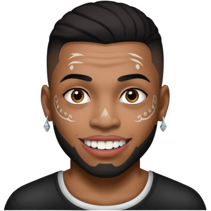 A black/mixed man tattooed face with silver and diamond teeths emoji