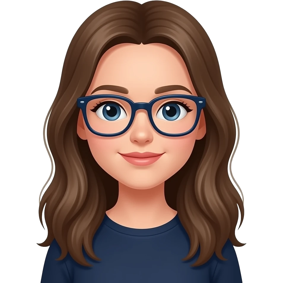 Момиче с дълга тъмно руса коса със тъмно сини очила emoji