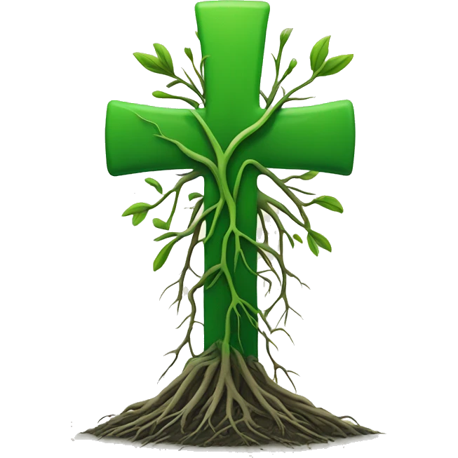 green cross with roots coming out of the bottom emoji