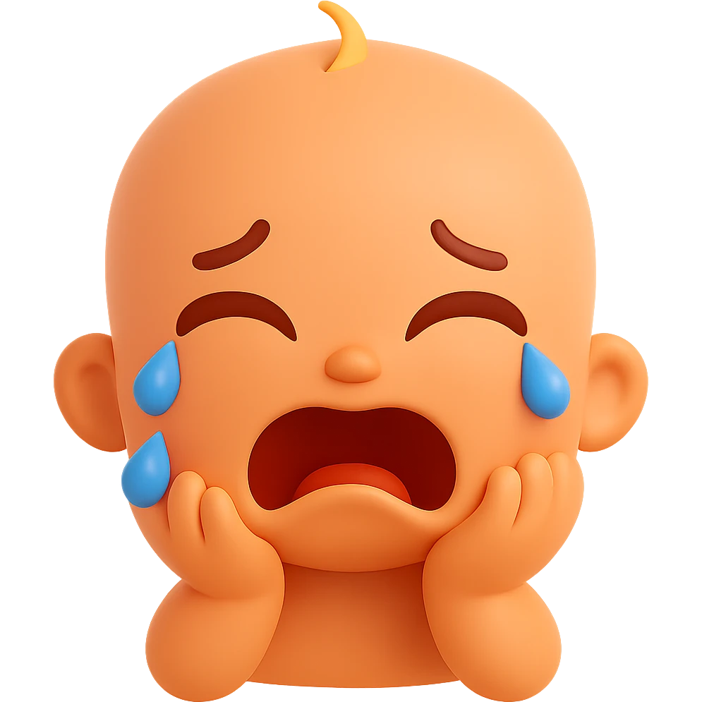 Make the baby really crying with more tears and a sadder expression in the style of 3D emoji. Remove the background, isolate the subject. The style should resemble Microsoft style 3D fluent emojis with a sad crying baby expression and visible tears. emoji