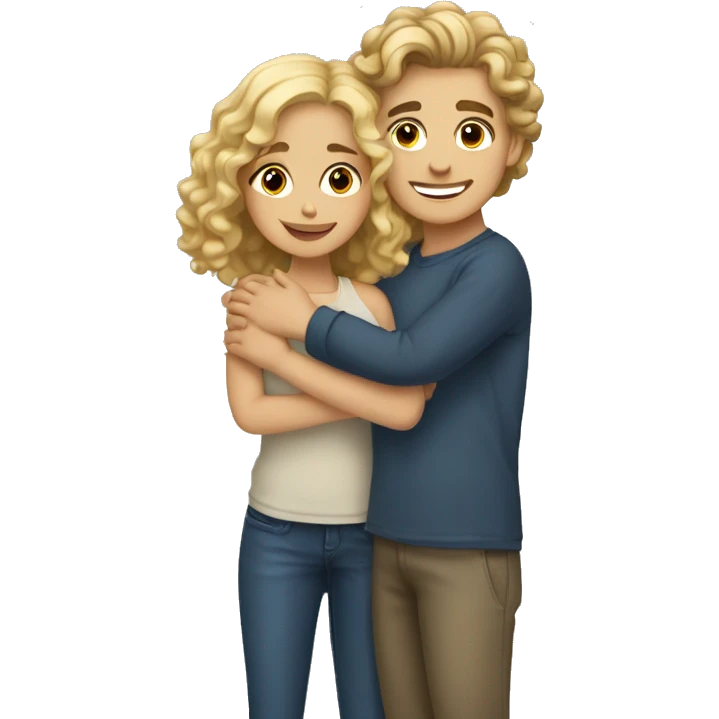 brown wavy hair girl with blonde curly hair boy hugging emoji