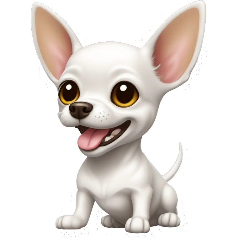 Perrito chihuahua color blanco completamente con lengüita de fuera y sonrisa  emoji