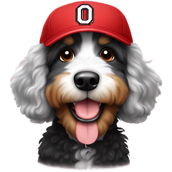 Bernedoodle with Ohio state baseball cap emoji