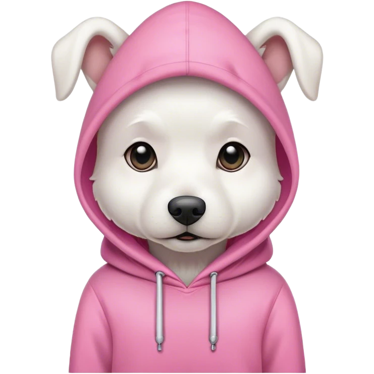 White dog wearing a pink hoodie emoji