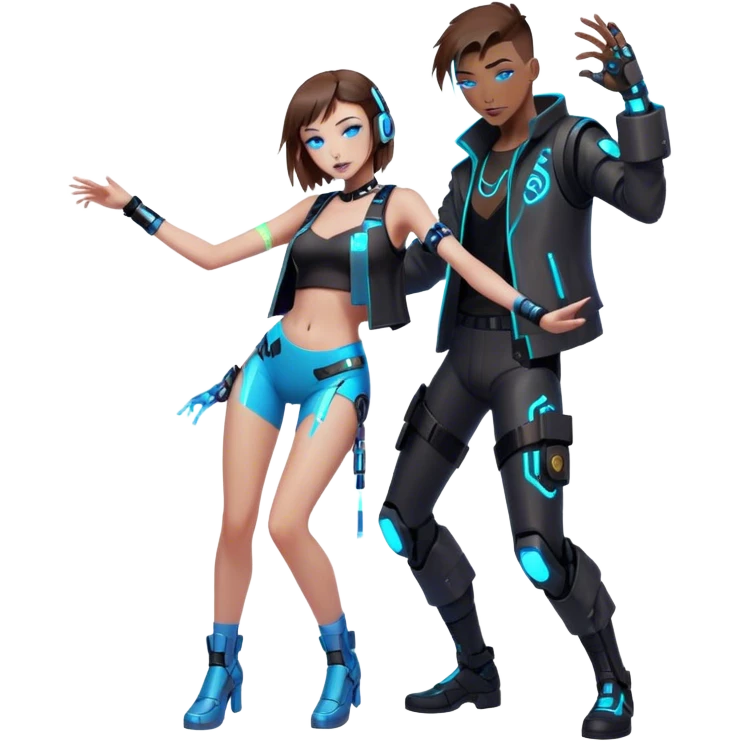 Neon cyberpunk style 
girl with brown hair and blue eyes dance with man emoji