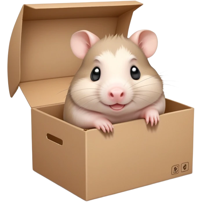  A very cute gery young happy Dutch pig hamster with one's head tilted to one side poked its paws out of the cardboard big box and placed them on top of it emoji