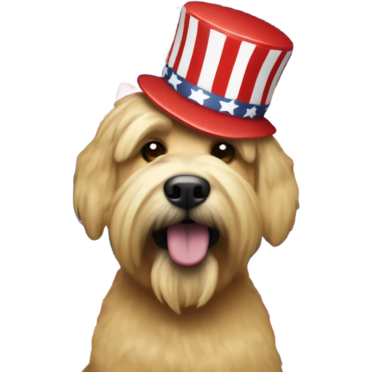 Trump with a wheaten terrier wearing maga hat emoji