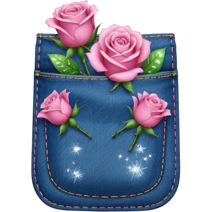 Denim pocket with glittery roses sticking out of the pocket  emoji