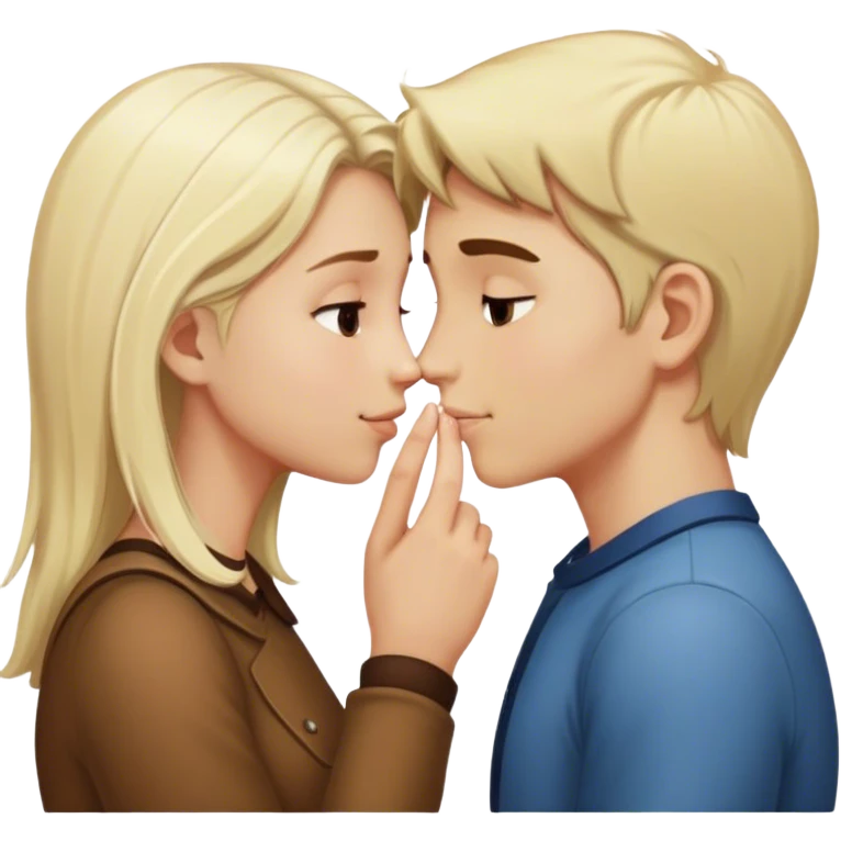 White blonde boy and white brown haired girl touch noses emoji