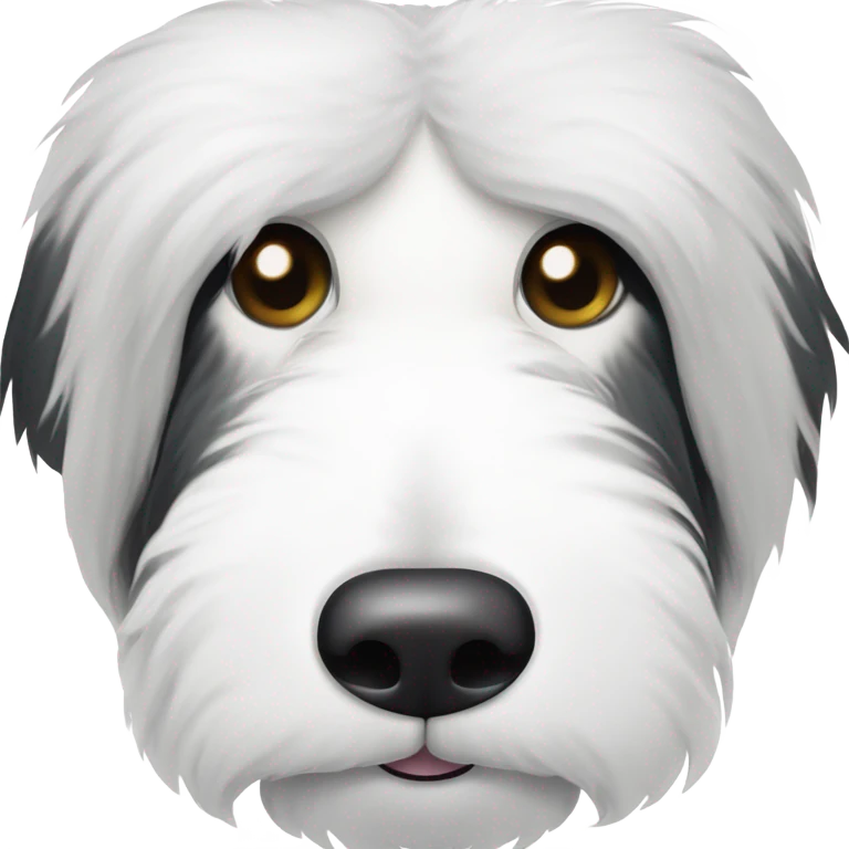 Half white half black old English sheepdog face where left half is white. EYE SECTION OF FACE SHOULD BE HALF AND HALF DOWN THE MIDDLE emoji