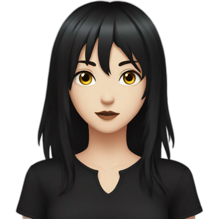 Anime+Cassandra+Goth-Woman-dark-hair-black-tshirt+perfectly-centered emoji