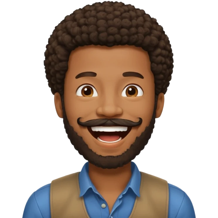 black man with beard, mustache, and short afro laughing emoji