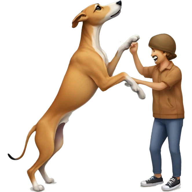 Fawn tiger greyhound playing with people emoji