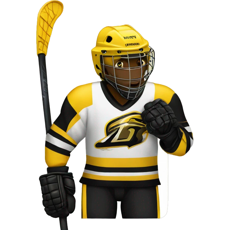 Hockey player Yellowjackets and black strikes  emoji