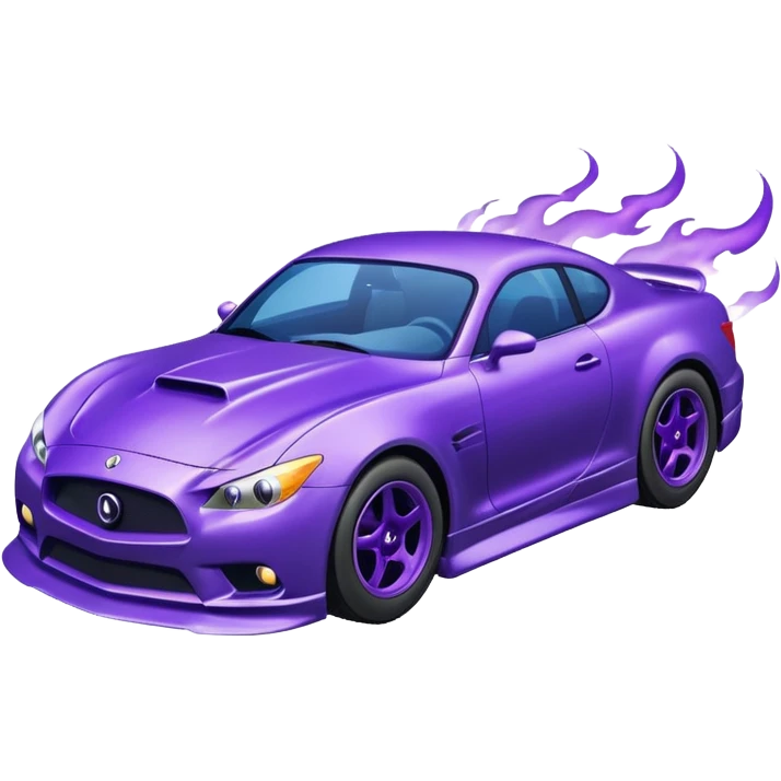 Purple car drifting with navy blue flames coming out of the rear tires. emoji