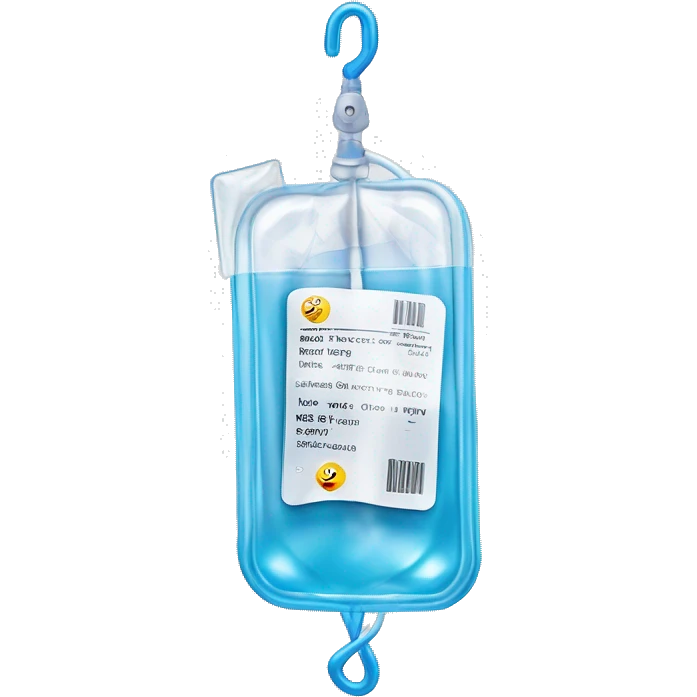Rectangular transparent plastic iv bag filled with 500ml of fluid hanging on an iv pole in an intensive care unit  emoji