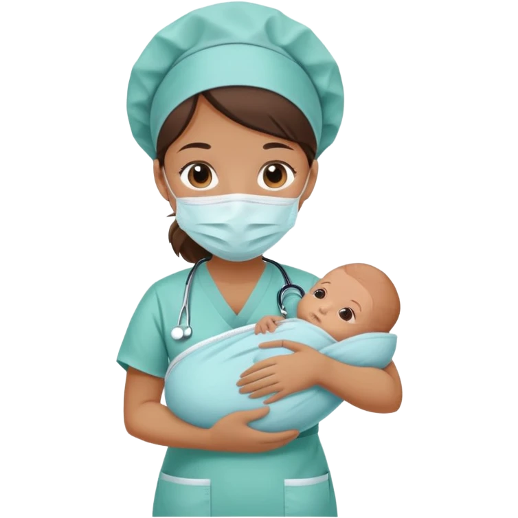 neonatal nurse with tan skin, holding a swaddled baby, hospital background emoji