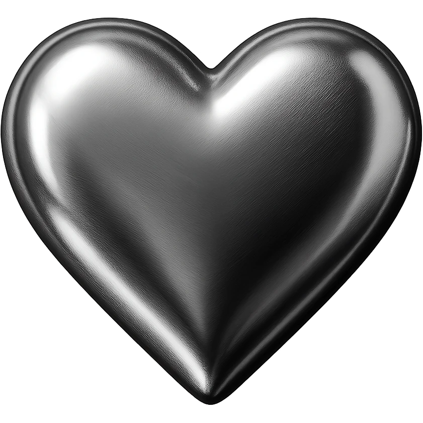 icon of a heart with glossy silver chrome finish emoji