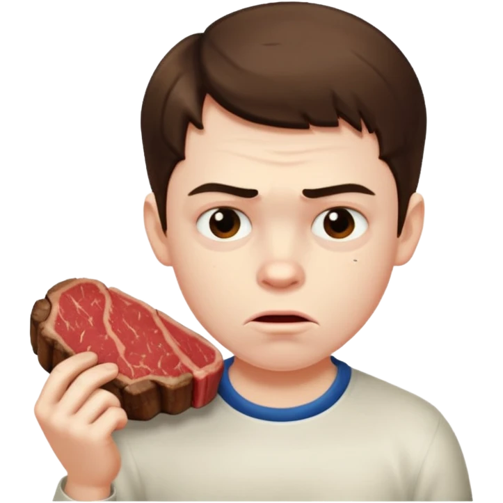 мальчик ест стейк и ему не нравится emoji