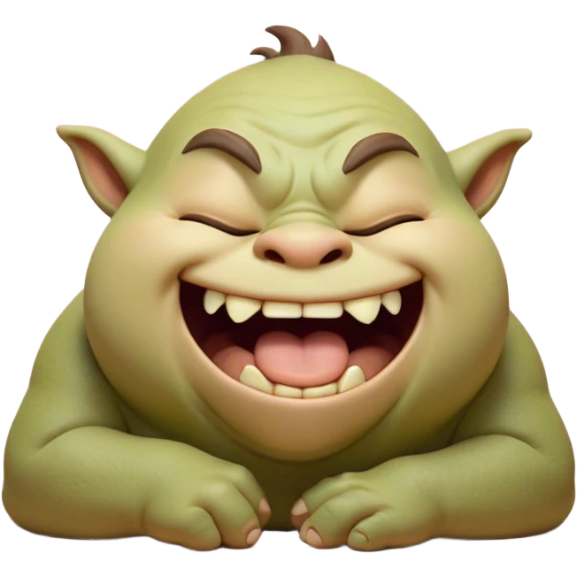 Cinematic Cute Yawning Ogre Portrait Emoji, with a surprisingly cuddly, rotund figure in soft earthy greens and browns, head tilted back in a big, gentle yawn exposing a set of comically oversized teeth, simplified yet irresistibly adorable, highly detailed with a soft glowing outline that captures the sleepy charm of a friendly ogre after a long day of gentle mischief! emoji
