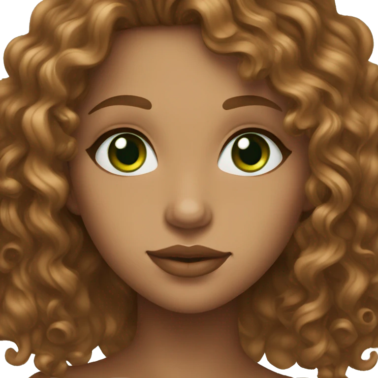 Curly brunette with long hair green eyes brown skin and plump lips  emoji