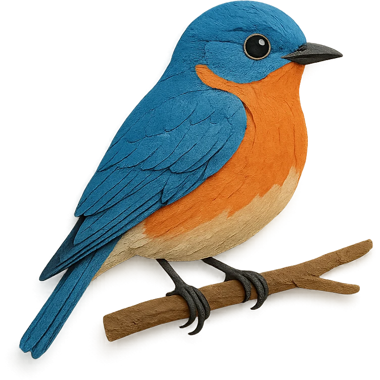 Eastern Bluebird on a branch, layered paper details, vivid blue and orange plumage, expressive eye, naturalistic pose emoji
