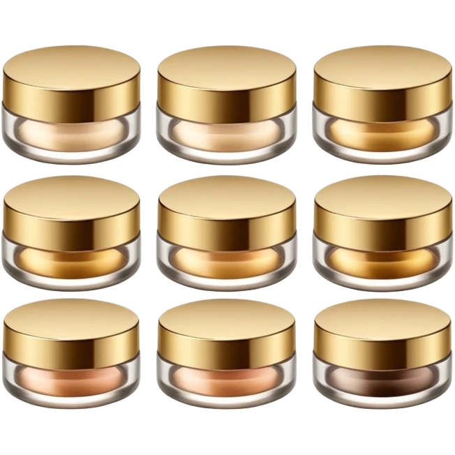 PVarios rodutos de beleza com tampa dos potes dourados e fundo transparente pra usar como figurinha emoji